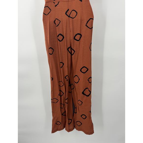 New Eva Franco Jumpsuit Anthropologie Tan Brown Geometric - Picture 7 of 12